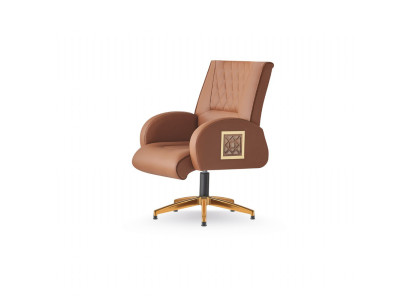 Bürostuhl Braun Edelstahl Modern Leder Büro Arbeitszimmer 1-Sitzer Gold