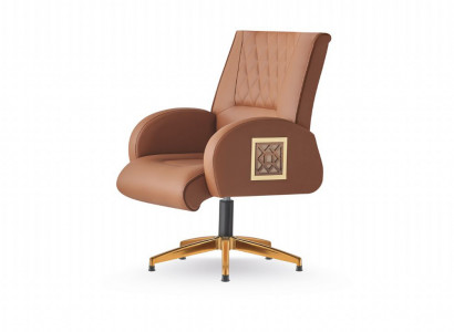 Bürostuhl Braun Edelstahl Modern Leder Büro Arbeitszimmer 1-Sitzer Gold