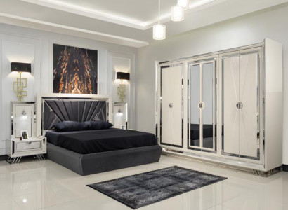 Schlafzimmer Set Bett + 2x Nachttische + Kleiderschrank 4tlg Möbel