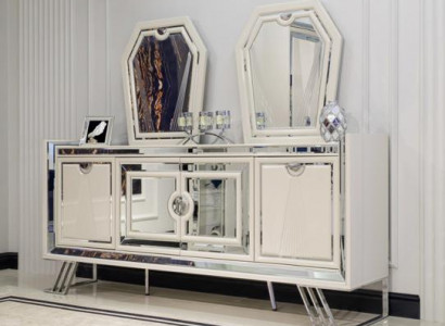Luxus Kommoden mit 2x Spiegel Weiß Konsole Möbel Sideboard Kommode