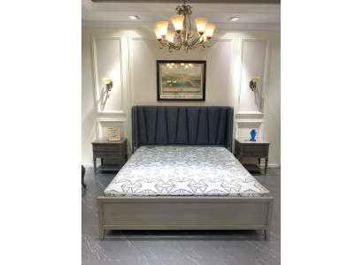 Design Schlafzimmer 3tlg. Bett 2x Nachttische Betten Set Holz Nachttisch Grau