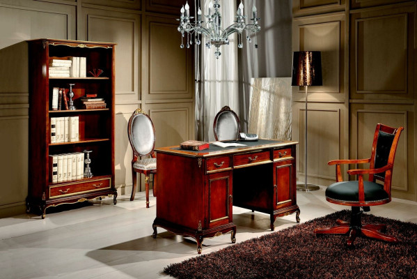 Klassische Büro Schreibtisch Schreibtische Tisch Holz Stuhl 2tlg Set Barock