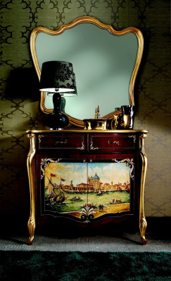 Italienische Kommode Anrichte Handmalerei Schrank Luxus Sideboard Italienische Holz