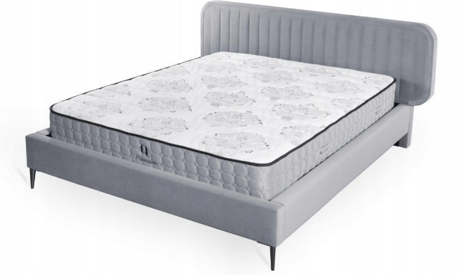 Bett Grau Doppelbett Schlafzimmer Holz Möbel Design Elegantes Polster Stoff Neu