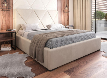 Bett Beige Doppelbett Stil Elegantes Bett Polster Stoff Schlafzimmer Modern Neu