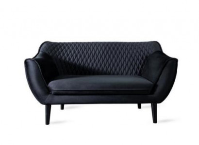 Sofa 2 Sitzer Schwarz Modern Wohnzimmer Luxus Design Holz Möbel Polster Stoff