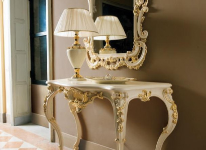 Klassischer Spiegel Schminktisch Konsole Tisch Gold Holz Schlafzimmer Möbel 2tlg