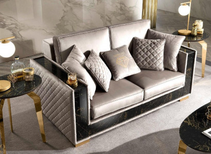 Sofa 2 Sitzer Modern Design Polster Textil Sofas Sitz Möbel Wohnlandschaft Grau