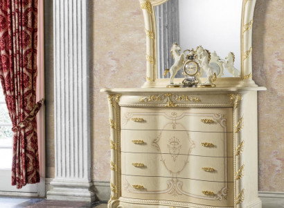 Kommoden Set Italienische Möbel 2tlg. Massivholz Kommode mit Spiegel Sideboard