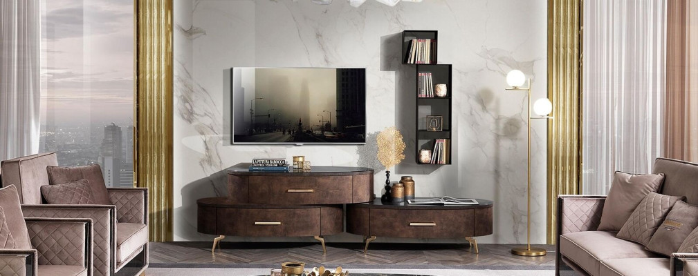 Wohnzimmer Set Design 2x Kommode Wandregal Wohnwand Regal Schränke 4tlg.