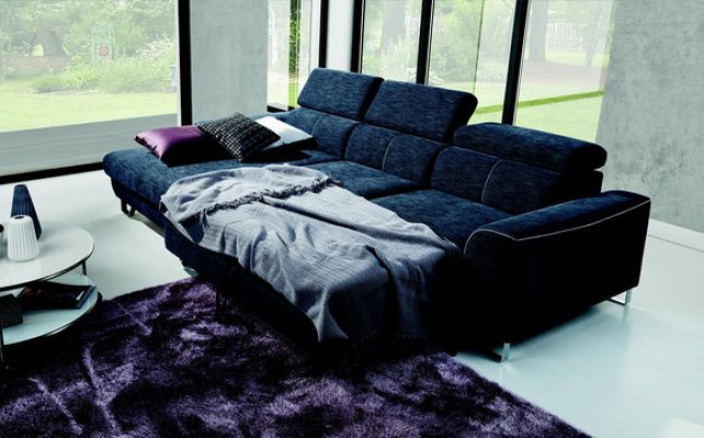 Stoff Sofa Couch Polster Eck Design Garnitur Blaue Wohnlandschaft Textil