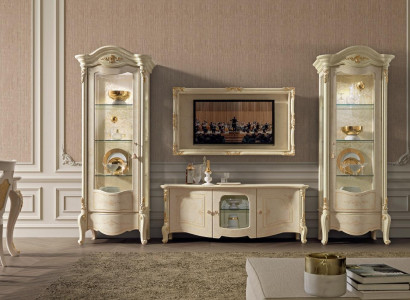 Klassische Vitrine Vitrinen Luxus Schrank Holz Italienische Stil Möbel Glas Neu