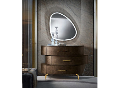 Kommode mit Spiegel Kommoden Schlafzimmer Schrank Holz Modern Design Braun Set