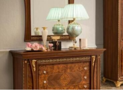 Kommoden Set Italienische Möbel 2tlg. Massivholz Kommode mit Spiegel Sideboard