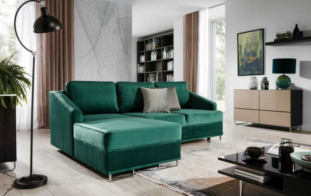 Luxus Ecksofa Couch - Smaragd Grüne Sofa Polster Eckgarnitur Bettfunktion neu