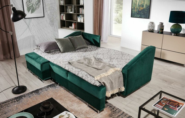 Luxus Ecksofa Couch - Smaragd Grüne Sofa Polster Eckgarnitur Bettfunktion neu