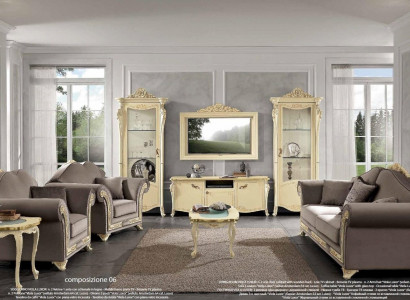 tv Schrank Holz rtv wohnwand Wohnzimmer Klassische Design Set 2tlg. Beige Neu