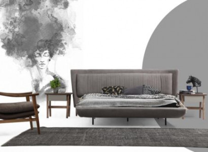 Garnitur Schlafzimmer Doppelbett Bett Nachttische Grau Set 3tlg Stoff