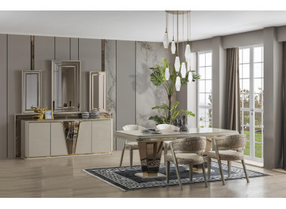 Luxus Essgruppe Esszimmer Esstisch Garnitur Stühle Essecke Beige 6tlg