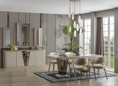 Luxus Essgruppe Esszimmer Esstisch Garnitur Stühle Essecke Beige 6tlg