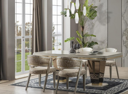 Garnitur Luxus Essgruppe Esszimmer Esstisch Stühle Essecke Beige 7tlg