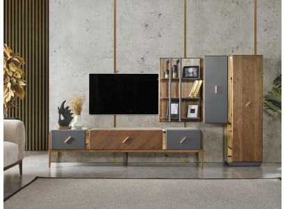 Set wall unit TV stand RTV lowboard sideboard shelves wood brown