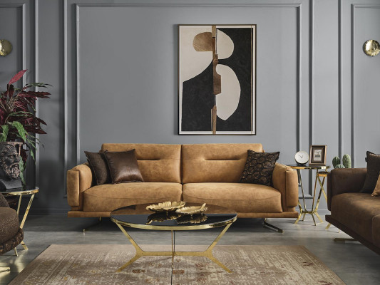 Sofagarnitur Komplette Sofa 31 Sitz Sessel Kunstleder Braun Set 2tlg