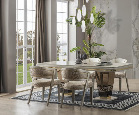 Essecke Luxus Essgruppe Esszimmer Esstisch Garnitur Stühle Beige 5tlg