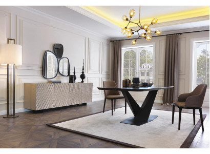 Esstisch Tisch 4x Stühle Anrichte Spiegel 7tlg Design Gruppe Garnitur