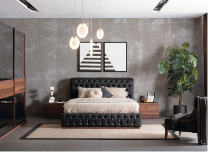 Bett Kleiderschrank 2x Nachttisch Luxus Schlafzimmer Polster Design neu