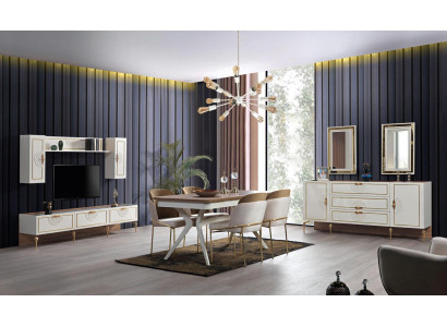 Esszimmer Set Garnitur Tisch 4x Stühle Anrichte 2x Spiegel Wohnwand 11tlg.