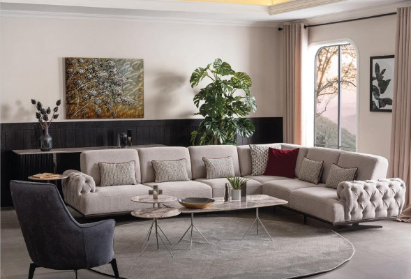 Ecksofa Design Möbel Eckgarnitur Stoffsofa Textil Eckcouch Möbel 355x280cm