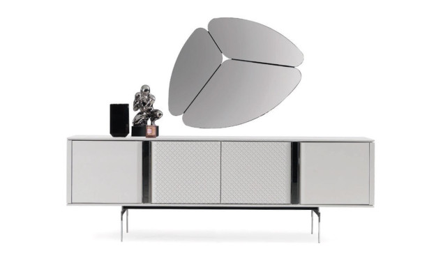 Modern Wohnzimmer Spiegel Anrichte Schrank Edle Design Luxus neu Grau 2tlg