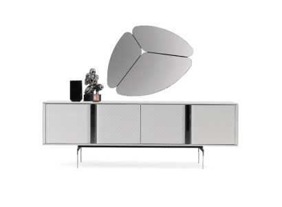 Modern Wohnzimmer Spiegel Anrichte Schrank Edle Design Luxus neu Grau 2tlg
