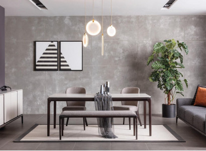 Esszimmer Esstisch Luxus Möbel Design Material Holz Moderner grau