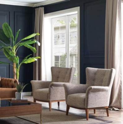 Chesterfield Sessel Couch Polster Luxus Holz mit Textil Stil Modern Lounge