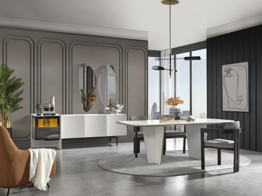 Garnitur Essgruppe Esszimmer Esstisch Luxus Stühle Essecke 7tlg Weiß