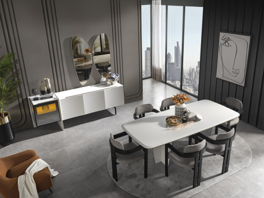 Garnitur Essgruppe Esszimmer Esstisch Luxus Stühle Essecke 7tlg Weiß