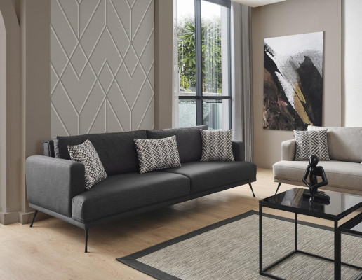 Komplette Couchgarnitur Sofagarnitur 431 Sitzer Grau Stoff Modern Set