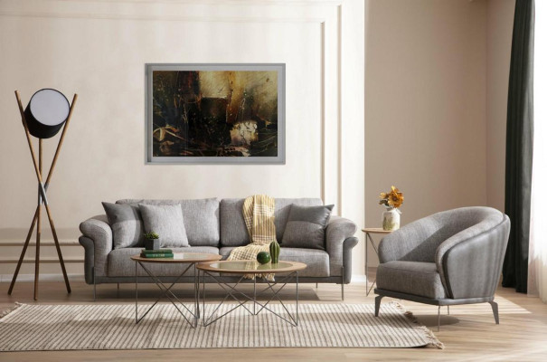 Sessel Einsitzer Luxus 1 Sitz Polster Sitz Design Grau Sitz Stoff Neu