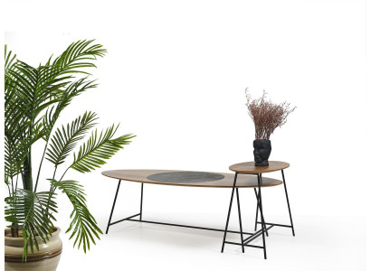 Moderner Tisch Couchtisch Beistelltisch Design Wohnzimmer Holz Oval 2tlg.