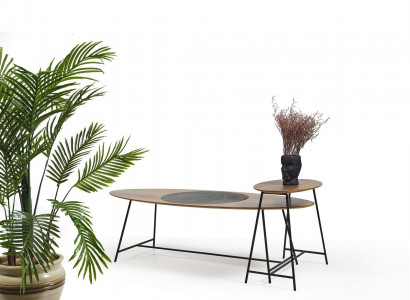 Moderner Tisch Couchtisch Beistelltisch Design Wohnzimmer Holz Oval 2tlg.