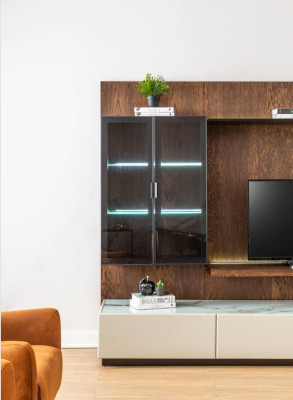 Luxus Wohnwand Schrank Regal Wohnzimmer Vitrine Wohnwände Holz Design