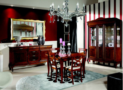 Esstisch 4 Stühle Vitrine Kommode Spiegel Komplettes Esszimmer Garnitur 8tlg Neu