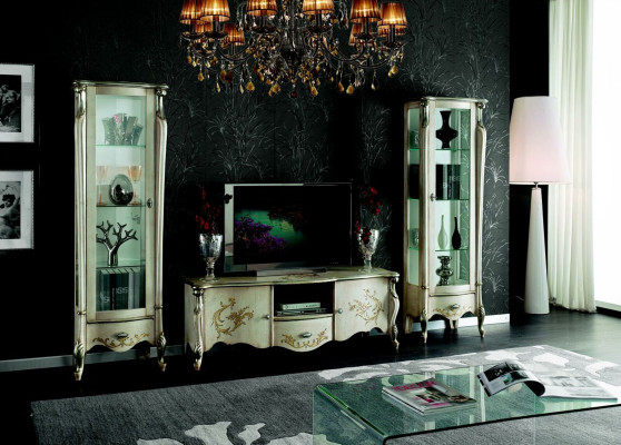 Schicke Set Garnitur 3tlg Rtv mit 2x Vitrine Italienische Möbel Klassische Stil