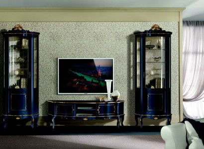 Luxus Set Garnitur 3tlg rtv mit 2x Vitrine Blau Italienische Luxus Möbel Barock Stil