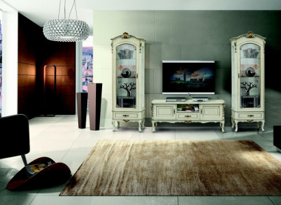 Wohnzimmer Schrank Wohnwand 3tlg rtv 2x Vitrine Design Italien Möbel Barock Stil