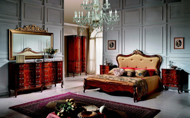 Set 3tlg. Schlafzimmer Garnitur Bett 2x Nachttisch Italienische Barock Möbel Neu