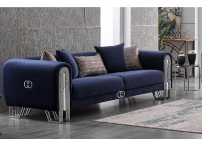 Samt Couch Silber Luxus Sofagarnitur 3+3 Sitzer Couchen Sofa 2tlg.