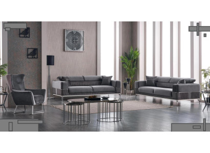 Luxus Sofagarnitur 331 Sitzer Wohnzimmer Set Grau Sofa Textil Möbel Neu